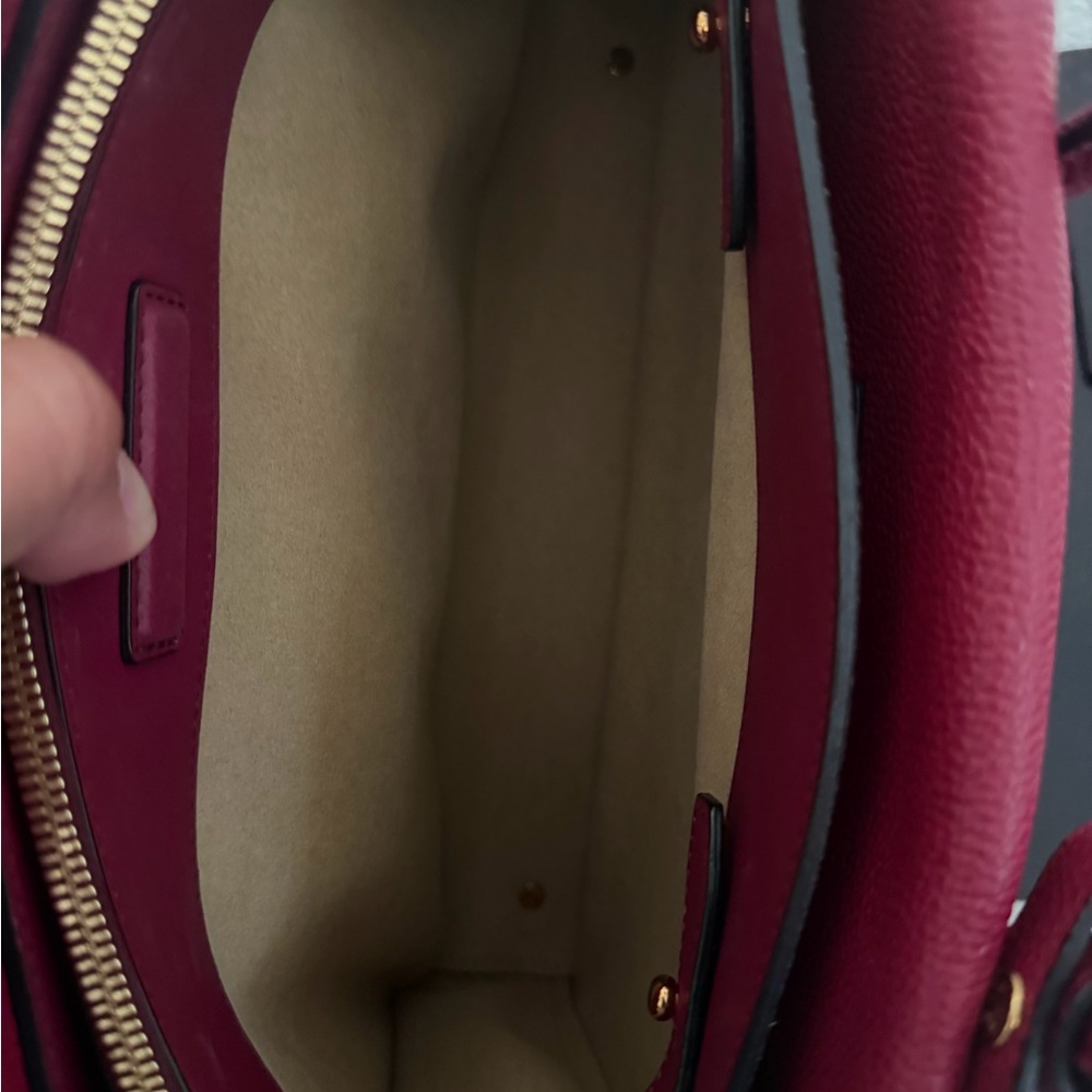 MCM Wine Red Pebbled Leather Top-Handle Satchel - Picture 7 of 8